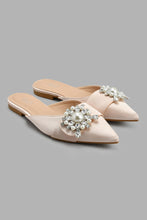 Load image into Gallery viewer, Redtag-Taupe-Satin-Mule-With-Pearl-Trim-Mules-Women&#39;s-
