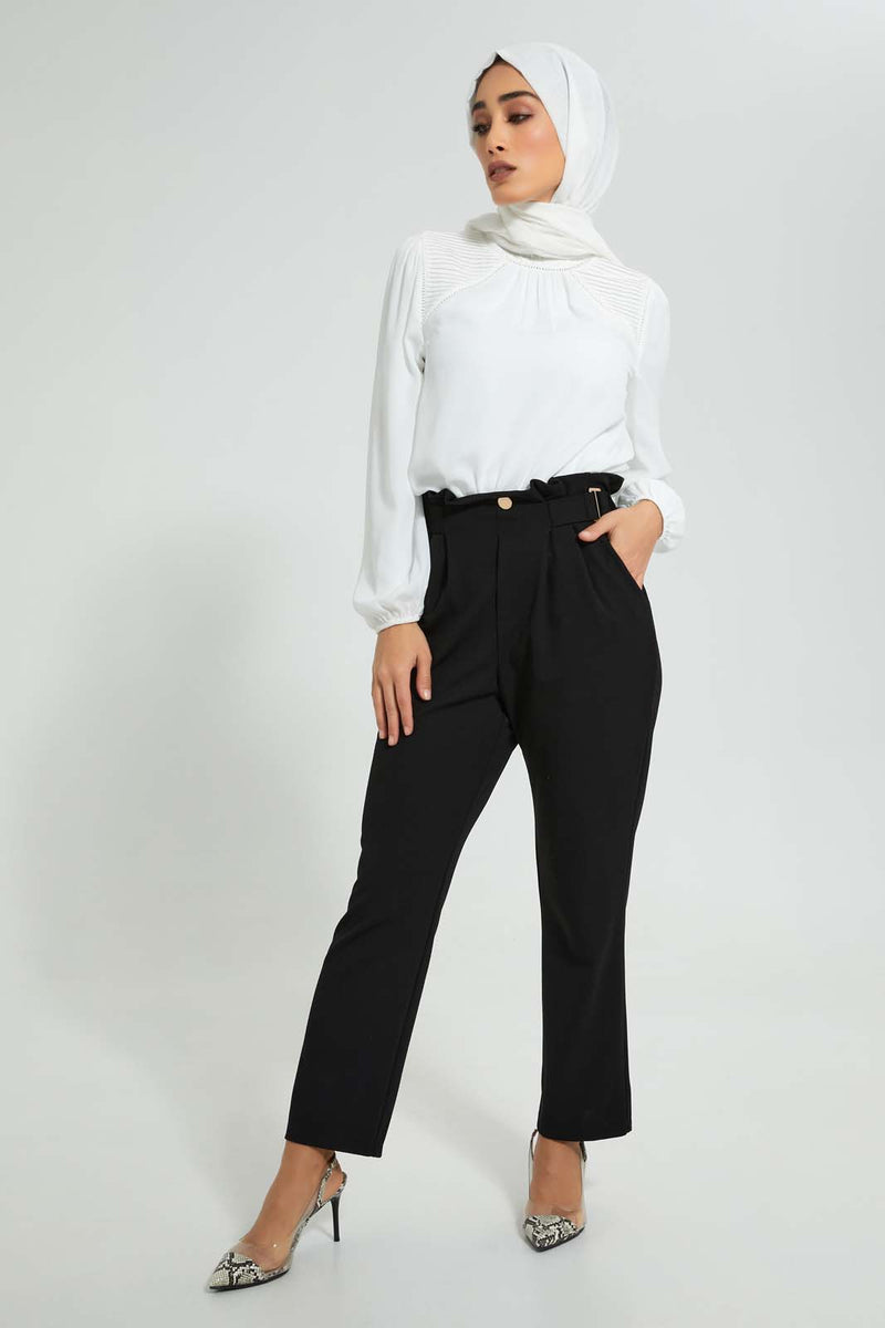 Redtag-Black-Buckle-Detail-Trouser-Trousers-Women's-