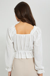 Redtag-White-Check-Peplum-Blouse-Blouses-Women's-