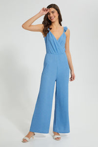 Redtag-Blue-Polka-Dot-Wrap-Top-Jumpsuit-Dresses-Women's-