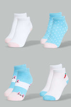 Load image into Gallery viewer, Redtag-Assorted-4Pk-Jacquard-Ankle-Socks-Ankle-Socks-Girls-2 to 8 Years
