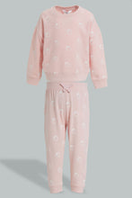 تنزيل الصورة على معرض الصور، Redtag-Dusty-Pink-Heart-Aop-Jog-Suit-Jog-Sets-Infant-Girls-3 to 24 Months
