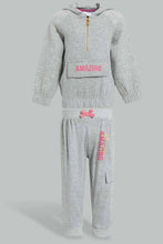 تنزيل الصورة على معرض الصور، Redtag-Grey-Embroideredellished-Quikted-Jogsuit-Jog-Sets-Infant-Girls-3 to 24 Months
