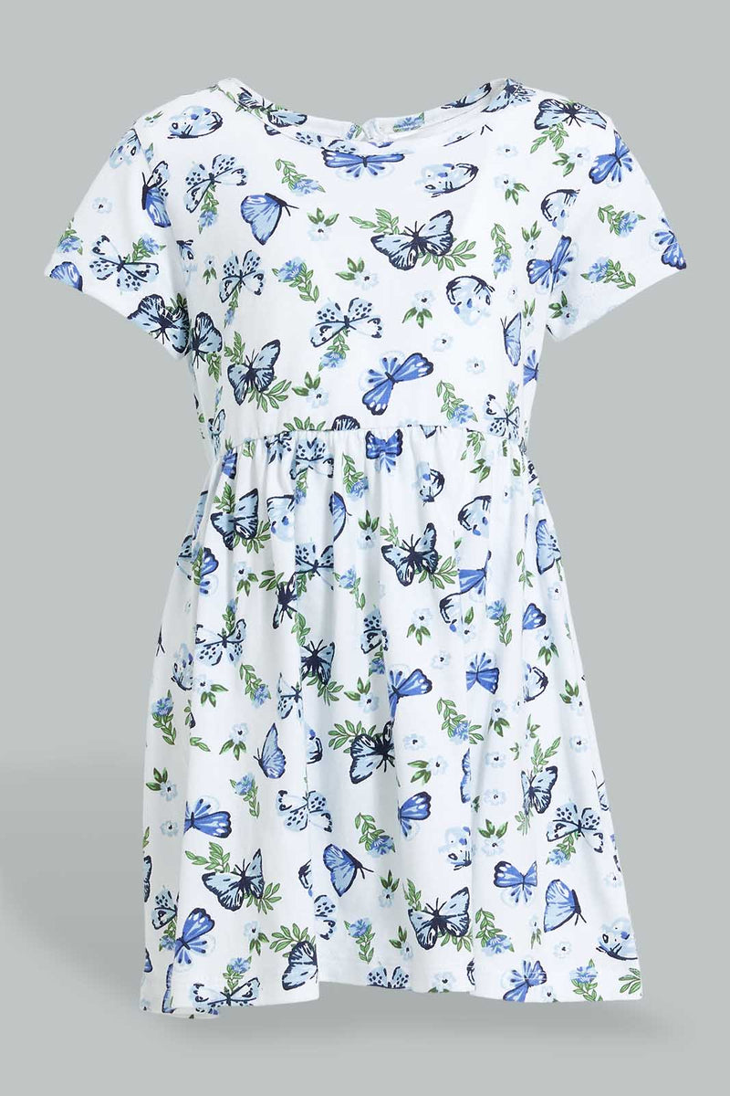 Redtag-White-Butterfly-Printed-Sleeveless-Dress-Dresses-Infant-Girls-3 to 24 Months