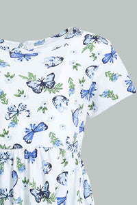 Redtag-White-Butterfly-Printed-Sleeveless-Dress-Dresses-Infant-Girls-3 to 24 Months