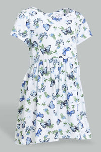 Redtag-White-Butterfly-Printed-Sleeveless-Dress-Dresses-Infant-Girls-3 to 24 Months