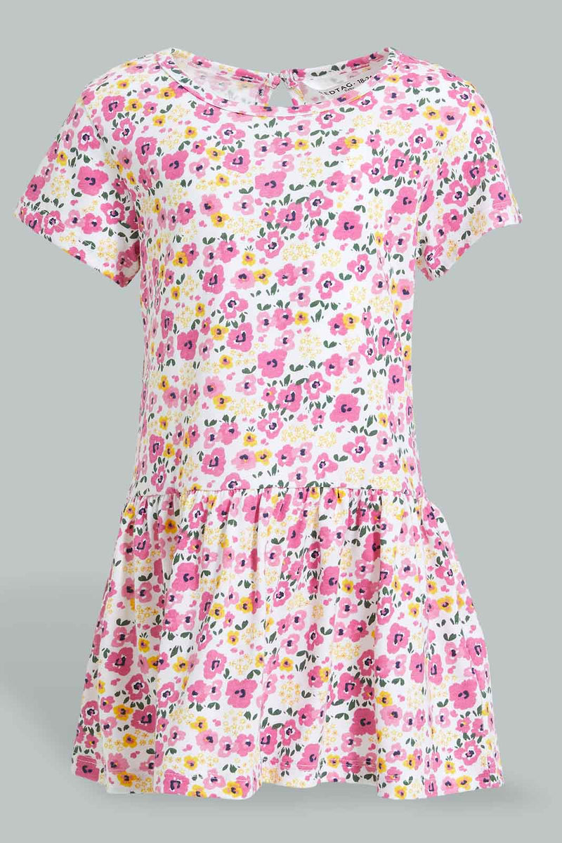 Redtag-Pink-Floral-Printed-Sleeveless-Dress-Dresses-Infant-Girls-3 to 24 Months