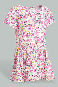 Redtag-Pink-Floral-Printed-Sleeveless-Dress-Dresses-Infant-Girls-3 to 24 Months