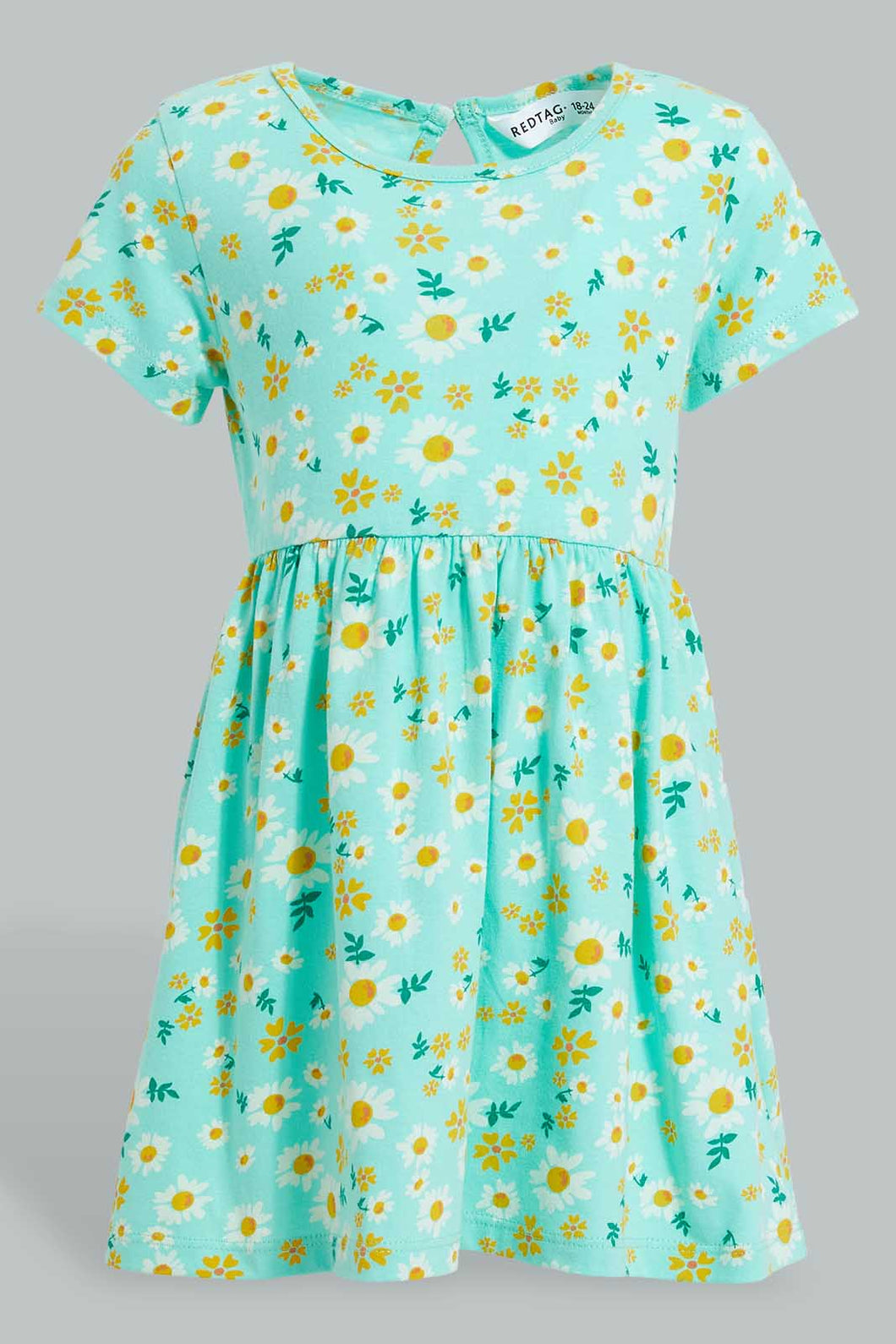 Redtag-Mint-Floral-Printed-Sleeveless-Dress-Dresses-Infant-Girls-3 to 24 Months