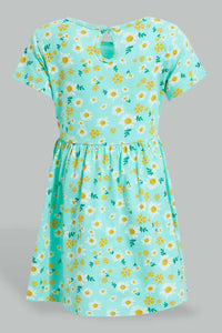 Redtag-Mint-Floral-Printed-Sleeveless-Dress-Dresses-Infant-Girls-3 to 24 Months