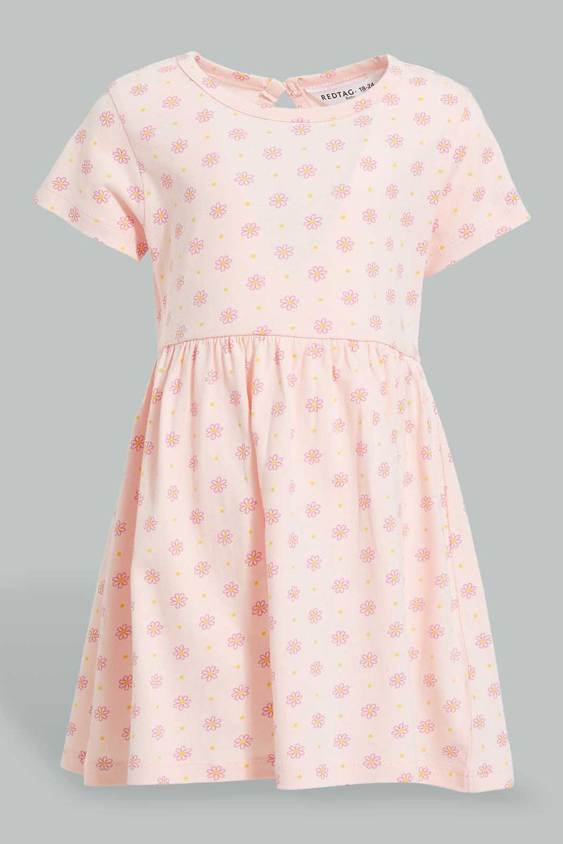 Redtag-Pink-Floral-Ditsy-Printed-Dress-Dresses-Infant-Girls-3 to 24 Months