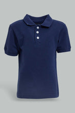 Load image into Gallery viewer, Redtag-Navy-Tipping-Color-Pique-Short-Sleeve-Polo-Plain-Infant-Boys-3 to 24 Months
