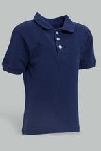 Load image into Gallery viewer, Redtag-Navy-Tipping-Color-Pique-Short-Sleeve-Polo-Plain-Infant-Boys-3 to 24 Months
