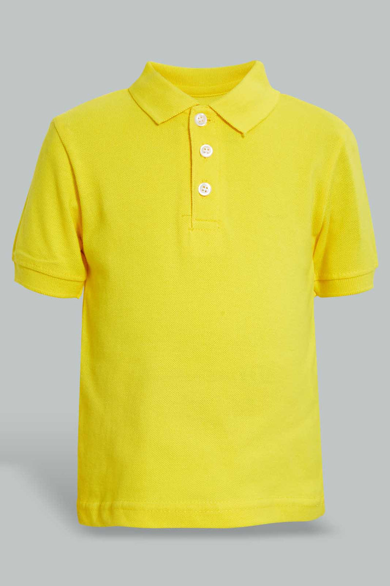 Redtag-Yellow-Tipping-Color-Pique-Short-Sleeve-Polo-Plain-Infant-Boys-3 to 24 Months