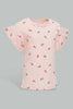 Redtag-Floral-Aop-Ruffle-Sleeves-T-Shirt-All-Over-Prints-Infant-Girls-3 to 24 Months