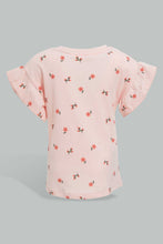 Load image into Gallery viewer, Redtag-Floral-Aop-Ruffle-Sleeves-T-Shirt-All-Over-Prints-Infant-Girls-3 to 24 Months
