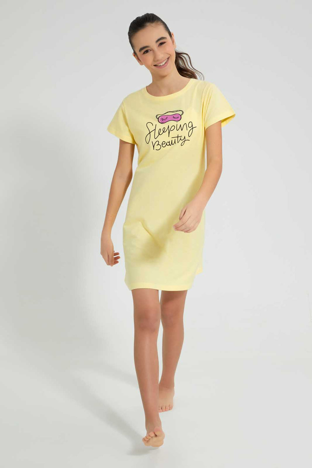 Redtag-Yellow-Nightdress-Nightshirts-Senior-Girls-9 to 14 Years