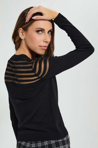 Redtag-Black-Longsleeve-Mesh-Top-Tops-Women's-