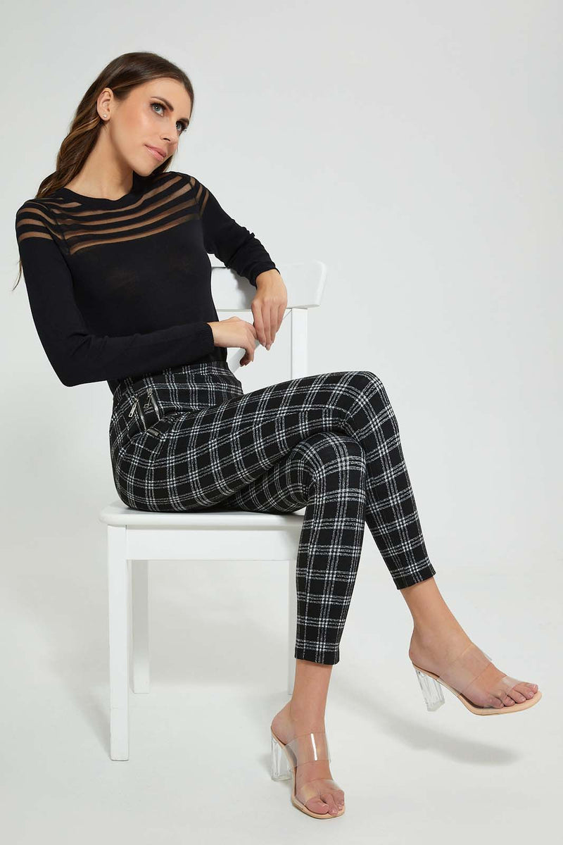 Redtag-Black-Longsleeve-Mesh-Top-Tops-Women's-