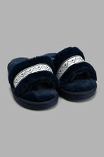 Load image into Gallery viewer, Redtag-Navy-Slipper-With-Pearl-Trim-Sliders-Women&#39;s-
