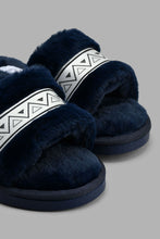 Load image into Gallery viewer, Redtag-Navy-Slipper-With-Pearl-Trim-Sliders-Women&#39;s-
