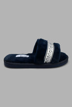 Load image into Gallery viewer, Redtag-Navy-Slipper-With-Pearl-Trim-Sliders-Women&#39;s-
