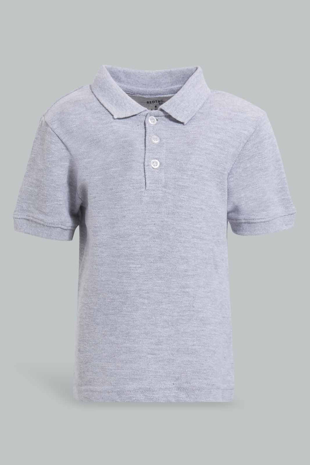 Redtag-Grey-Melange-Tipping-Color-Pique-Short-Sleeve-Polo-Polo-Shirts-Infant-Boys-3 to 24 Months