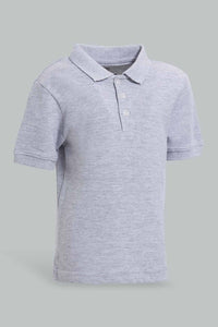 Redtag-Grey-Melange-Tipping-Color-Pique-Short-Sleeve-Polo-Polo-Shirts-Infant-Boys-3 to 24 Months