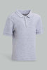 Redtag-Grey-Melange-Tipping-Color-Pique-Short-Sleeve-Polo-Polo-Shirts-Infant-Boys-3 to 24 Months