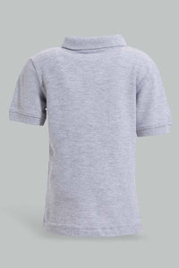 Redtag-Grey-Melange-Tipping-Color-Pique-Short-Sleeve-Polo-Polo-Shirts-Infant-Boys-3 to 24 Months