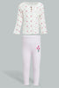 Redtag-Ivory-Printed-T-Shirt-And-Lilac-Solid-Legging-Sets-Infant-Girls-3 to 24 Months