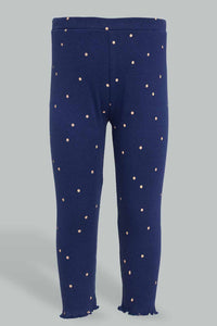 Redtag-Pink-T-Shirt-With-Placement-Print-And-Navy-Solid-Legging-Sets-Infant-Girls-3 to 24 Months