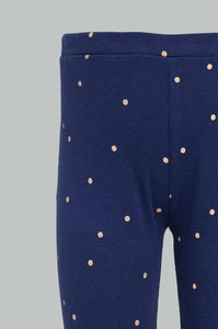 Redtag-Pink-T-Shirt-With-Placement-Print-And-Navy-Solid-Legging-Sets-Infant-Girls-3 to 24 Months