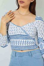 تنزيل الصورة على معرض الصور، Redtag-Blue-Ditsy-Floral-Print-Wrap-Blouse-Blouses-Women&#39;s-
