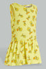 Redtag-Yellow-Tweety-Printed-S/L-Dress-Dresses-Infant-Girls-3 to 24 Months