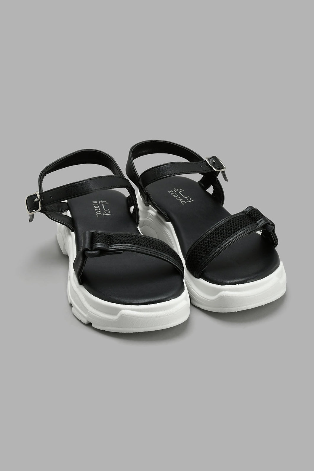 Redtag-Black-Strap-Chunky-Sandal-Slingbacks-Senior-Girls-5 to 14 Years