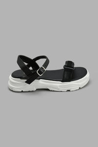 Redtag-Black-Strap-Chunky-Sandal-Slingbacks-Senior-Girls-5 to 14 Years