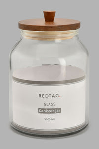 Redtag-Clear-Glass-Canister-With-Wooden-Lid-(Large)-Canisters-And-Jars-Home-Dining-