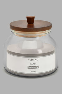 Redtag-Clear-Glass-Canister-With-Wooden-Lid-(Small)-Canisters-And-Jars-Home-Dining-