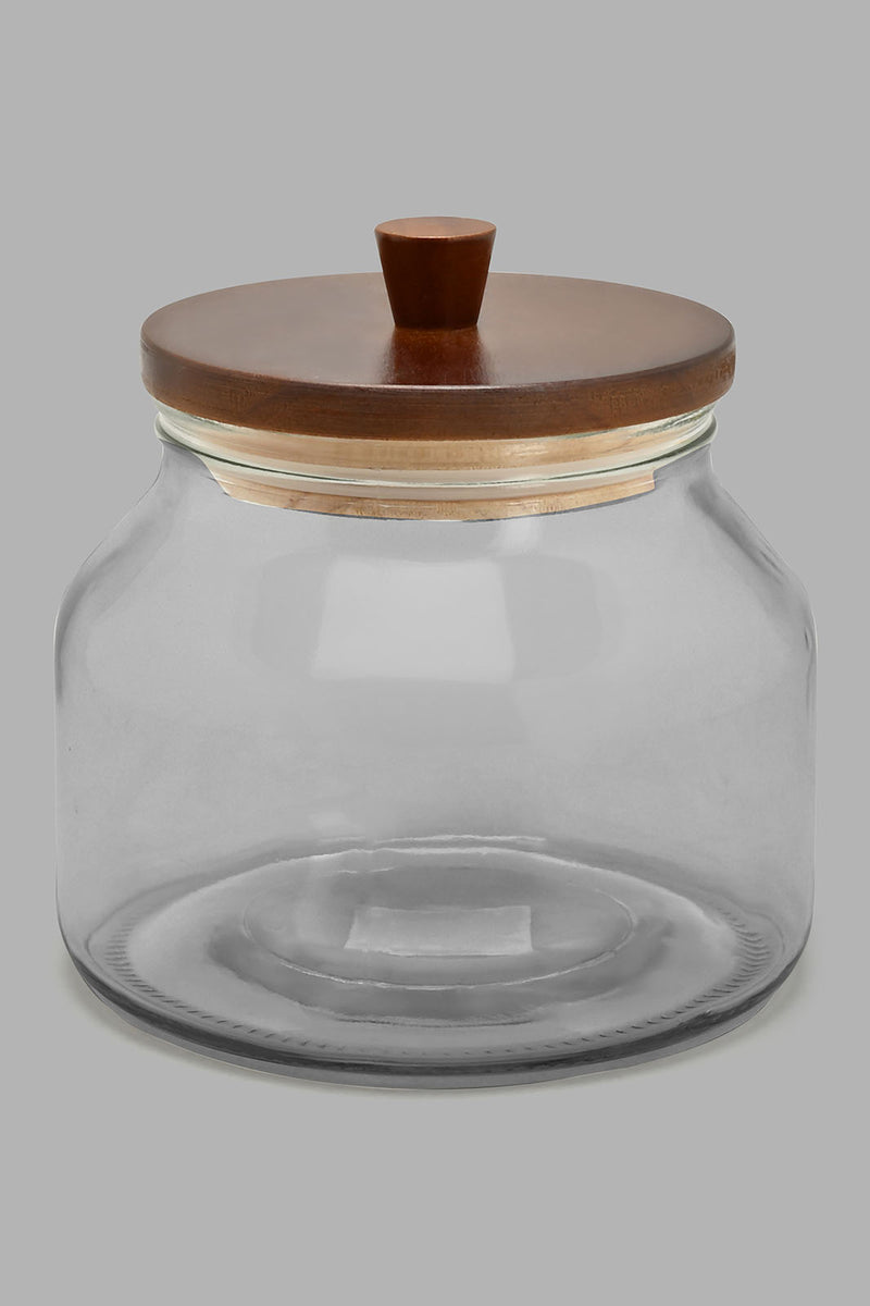 Redtag-Clear-Glass-Canister-With-Wooden-Lid-(Small)-Canisters-And-Jars-Home-Dining-