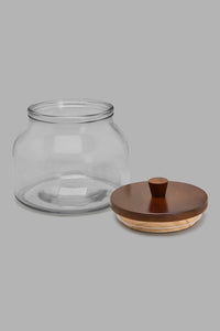 Redtag-Clear-Glass-Canister-With-Wooden-Lid-(Small)-Canisters-And-Jars-Home-Dining-
