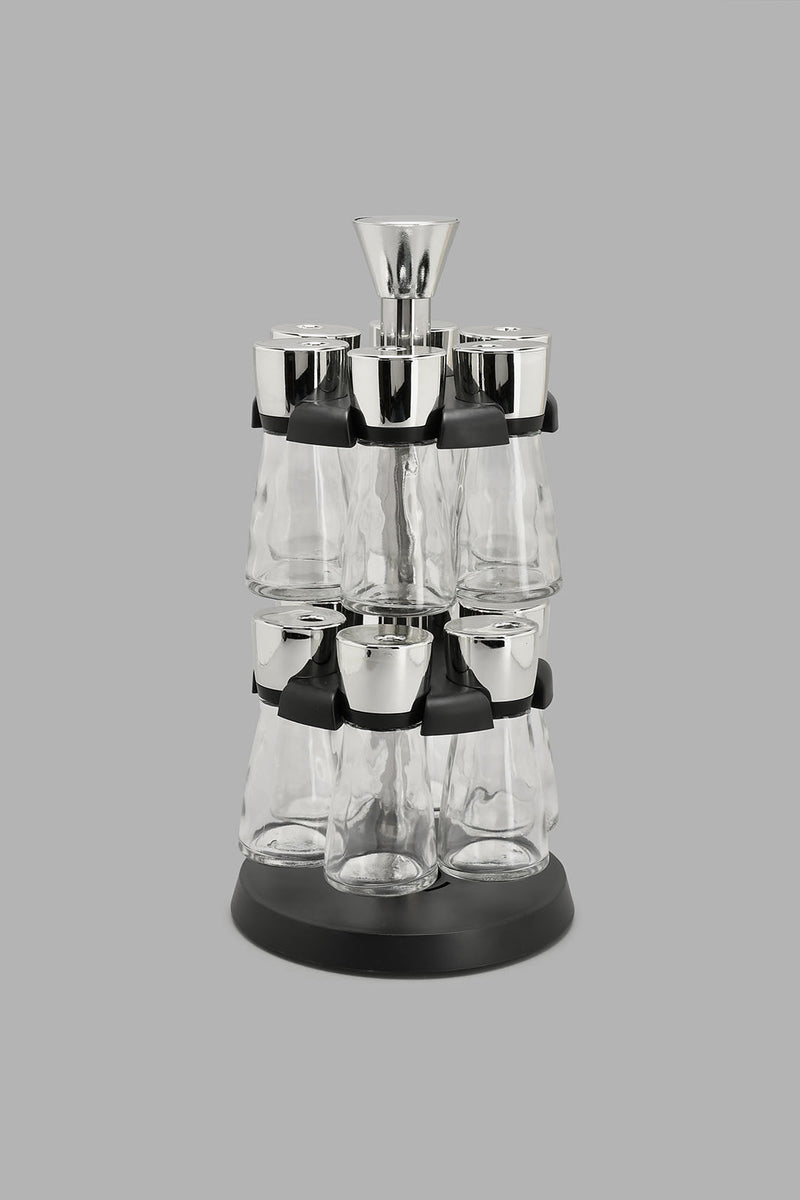 Redtag-Clear-Glass-Spice-Set-With-Plastic-Rack-(13-Piece)-Food-Storage-Home-Dining-