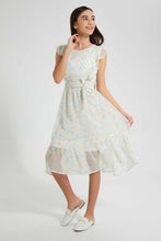 تنزيل الصورة على معرض الصور، Redtag-White/Yellow-Floral-Dress-Dresses-Senior-Girls-9 to 14 Years
