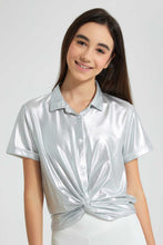 Load image into Gallery viewer, Redtag-Silver-Coated-Front-Tie-Collared-Top-Blouses-Senior-Girls-9 to 14 Years
