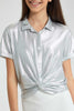 Redtag-Silver-Coated-Front-Tie-Collared-Top-Blouses-Senior-Girls-9 to 14 Years