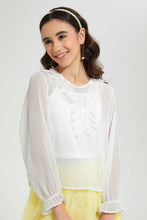 Load image into Gallery viewer, Redtag-White/Silver-Lurex-Ruffled-Front-Blouse-Blouses-Senior-Girls-9 to 14 Years
