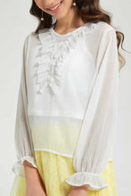 Load image into Gallery viewer, Redtag-White/Silver-Lurex-Ruffled-Front-Blouse-Blouses-Senior-Girls-9 to 14 Years
