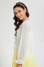 Load image into Gallery viewer, Redtag-White/Silver-Lurex-Ruffled-Front-Blouse-Blouses-Senior-Girls-9 to 14 Years
