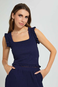 Redtag-Navy-Crickled-Sleeveless-Top-Tops-Women's-