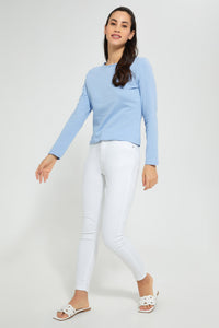 Redtag-Blue-Plain-Long-Sleeve-T-Shirt-Active-Tees-Women's-